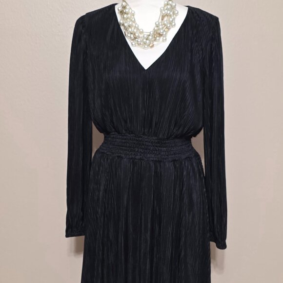 Kensie Black Pleated Long-Sleeve Dress – Size 8 - Picture 2 of 5